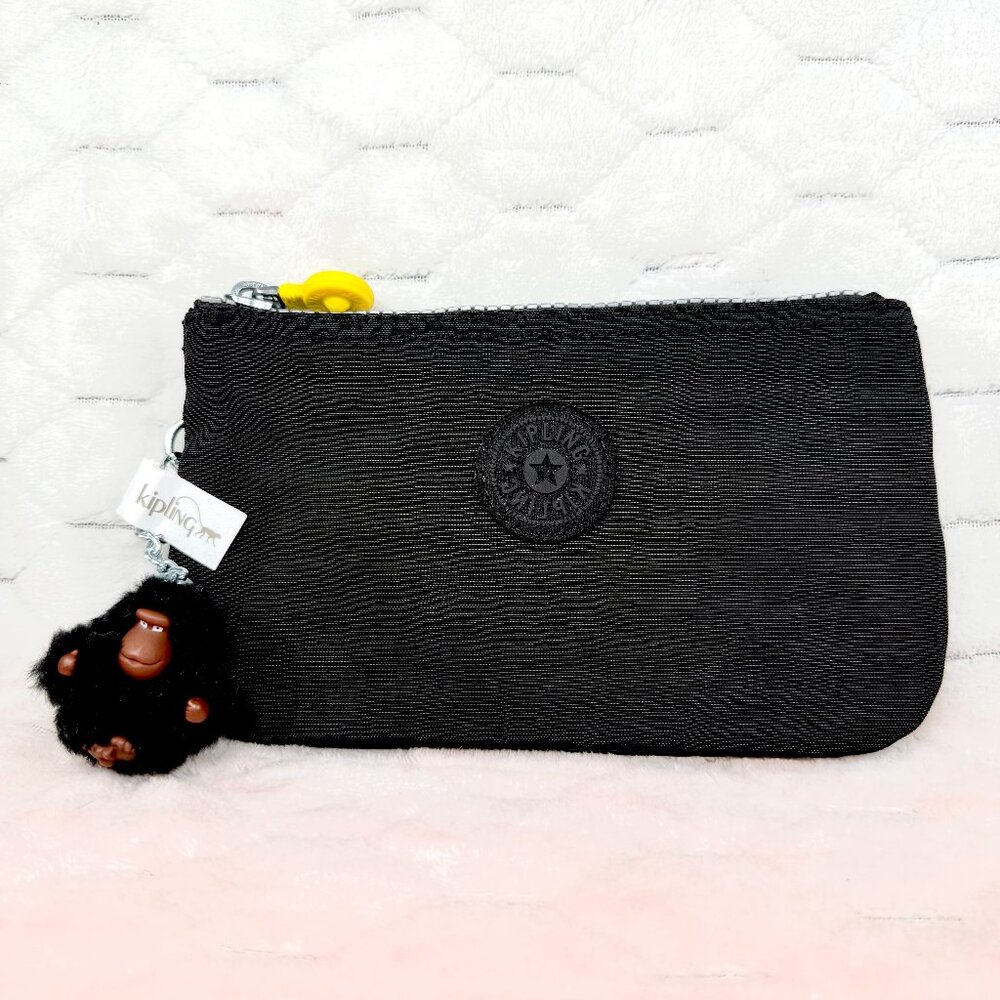 Kipling Creativity Small Pouch 7" x 4" Black Noir with Gorilla Keychain NEW